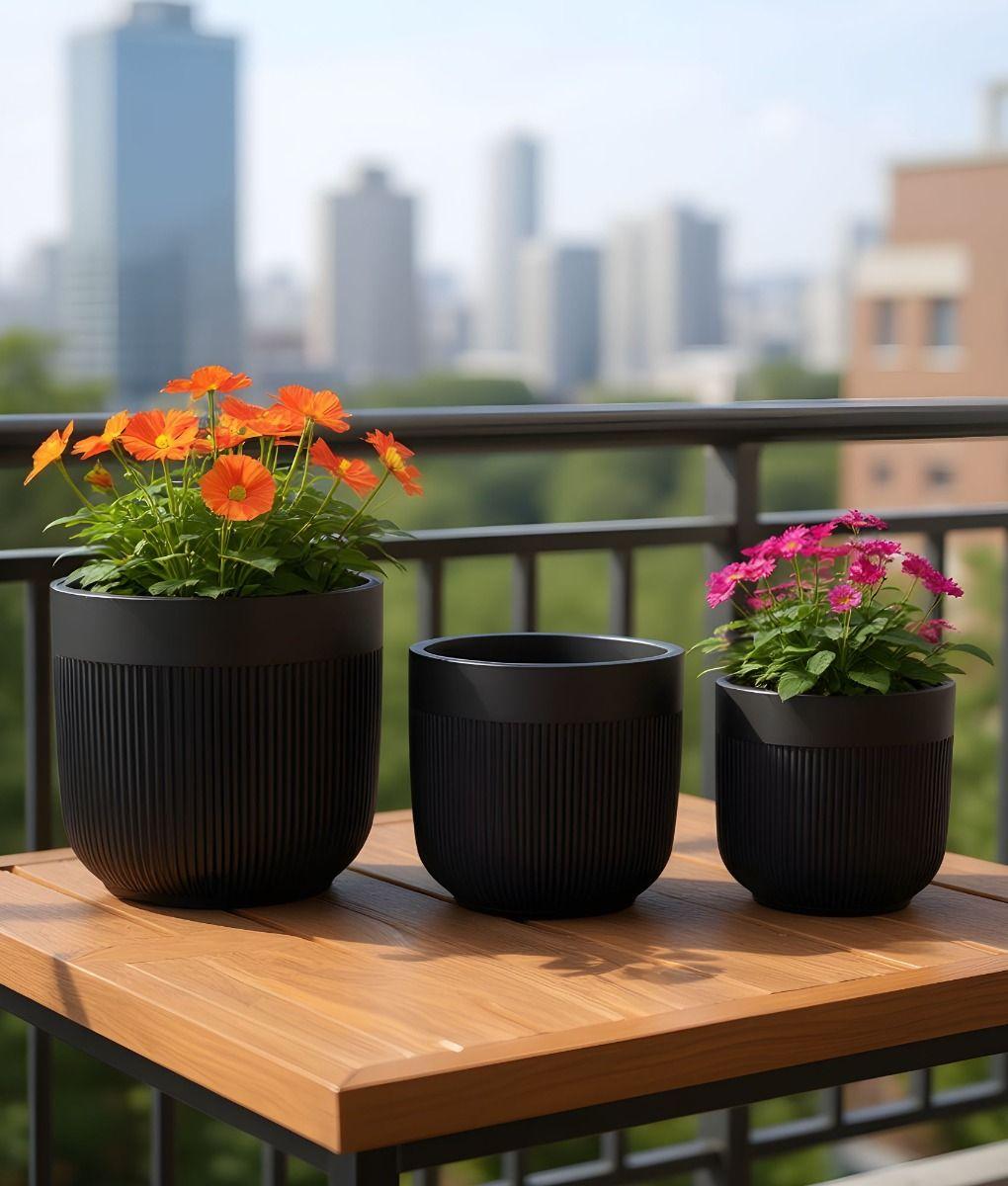 Set 3 Macetero Decorativo Acanalado Estilo Minimalista Jhn-5