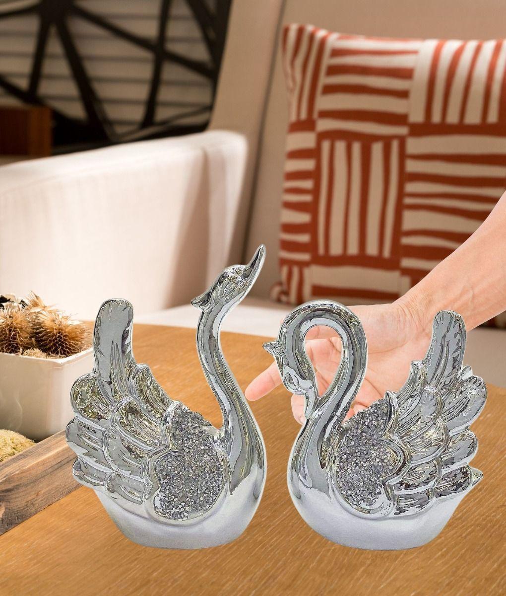 Set 2 Estatua Decorativa Cisne Adorno Figura Moderna Jhn-4