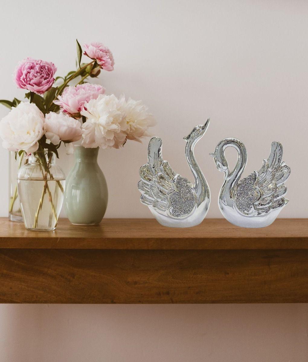 Set 2 Estatua Decorativa Cisne Adorno Figura Moderna Jhn-6