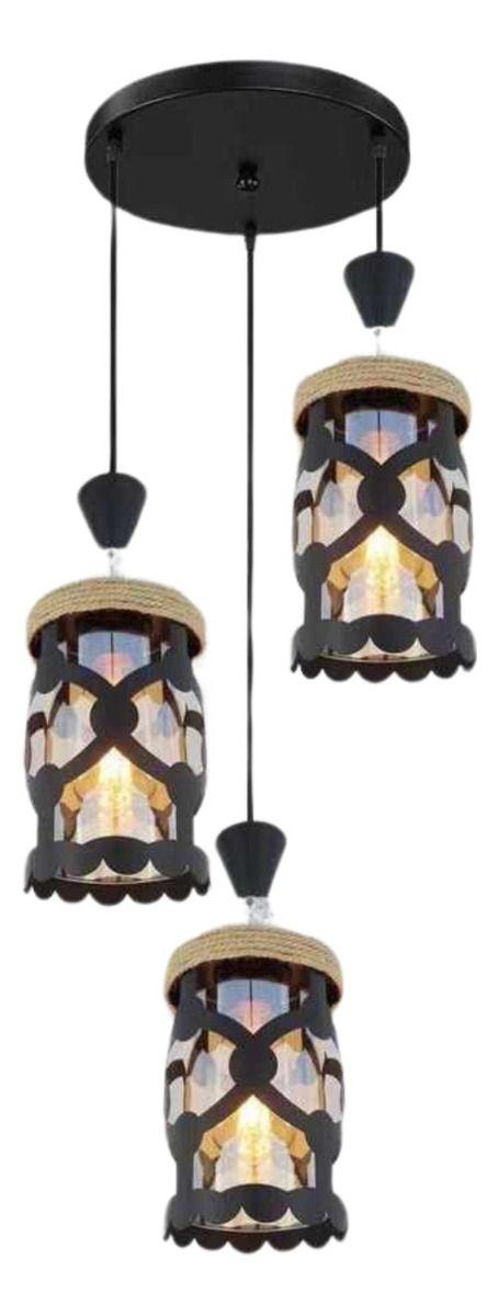 Lampara Colgante Iluminacion Retro Vintage 3 Luces Hogar Lau-0