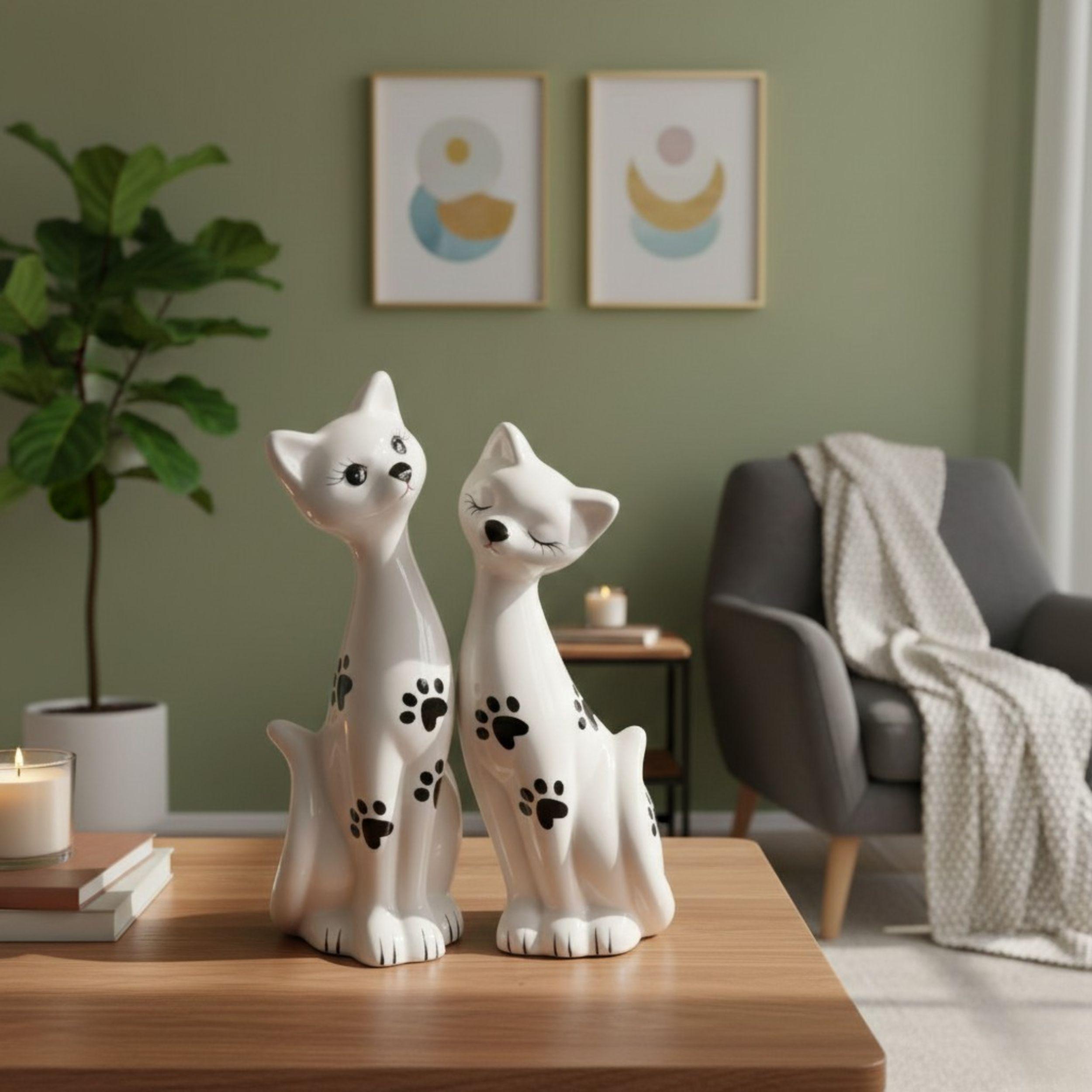 Set 2 Figuras Decorativas Gatos Pareja Adorno Elegante ALJ-7