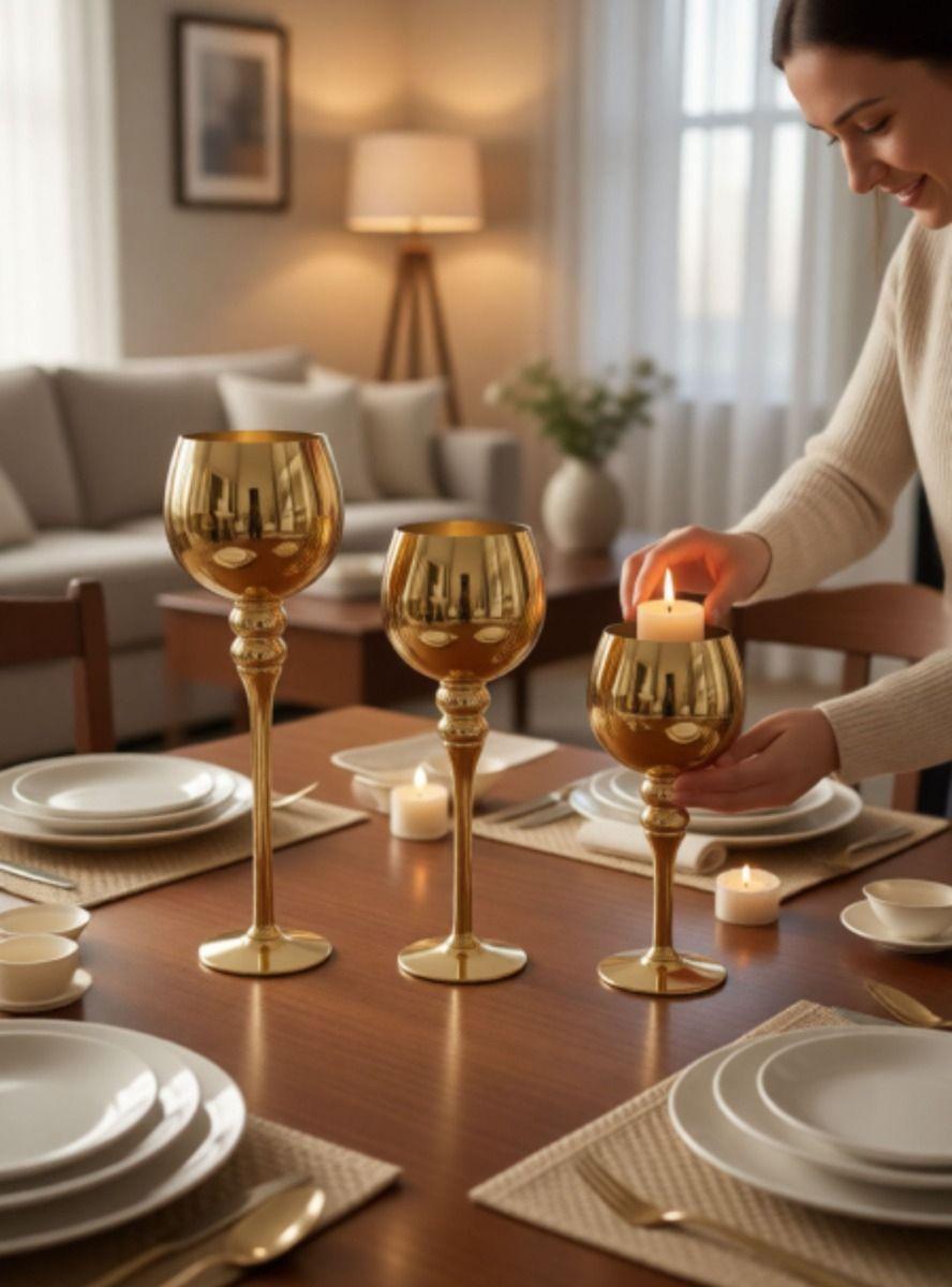 Set 3 Portavelas Diseño Copa Gala Soporte Decorativo Jhn-2