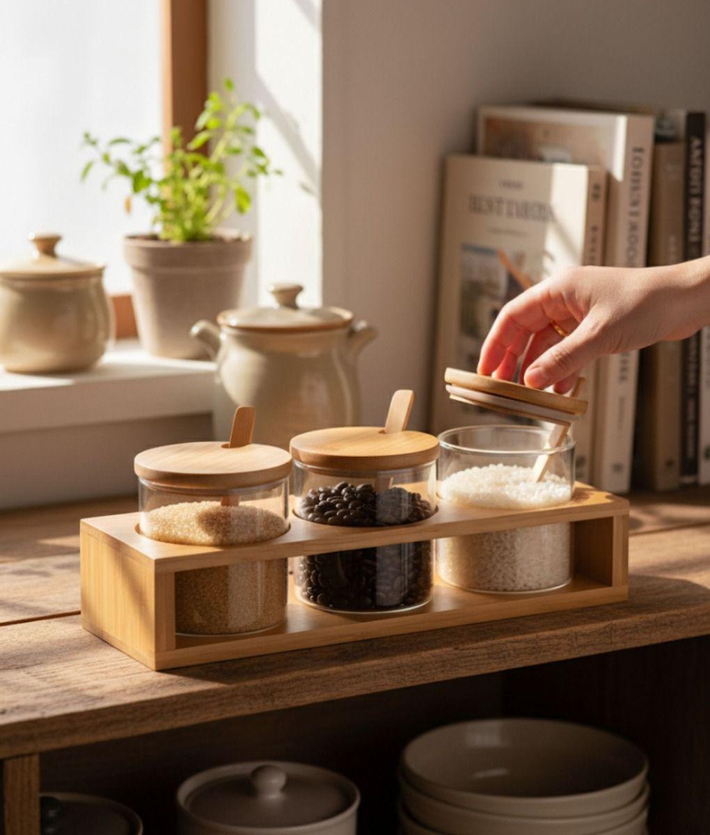 Juego Recipiente Tapa Contenedor Soporte Organizador Jhn-4