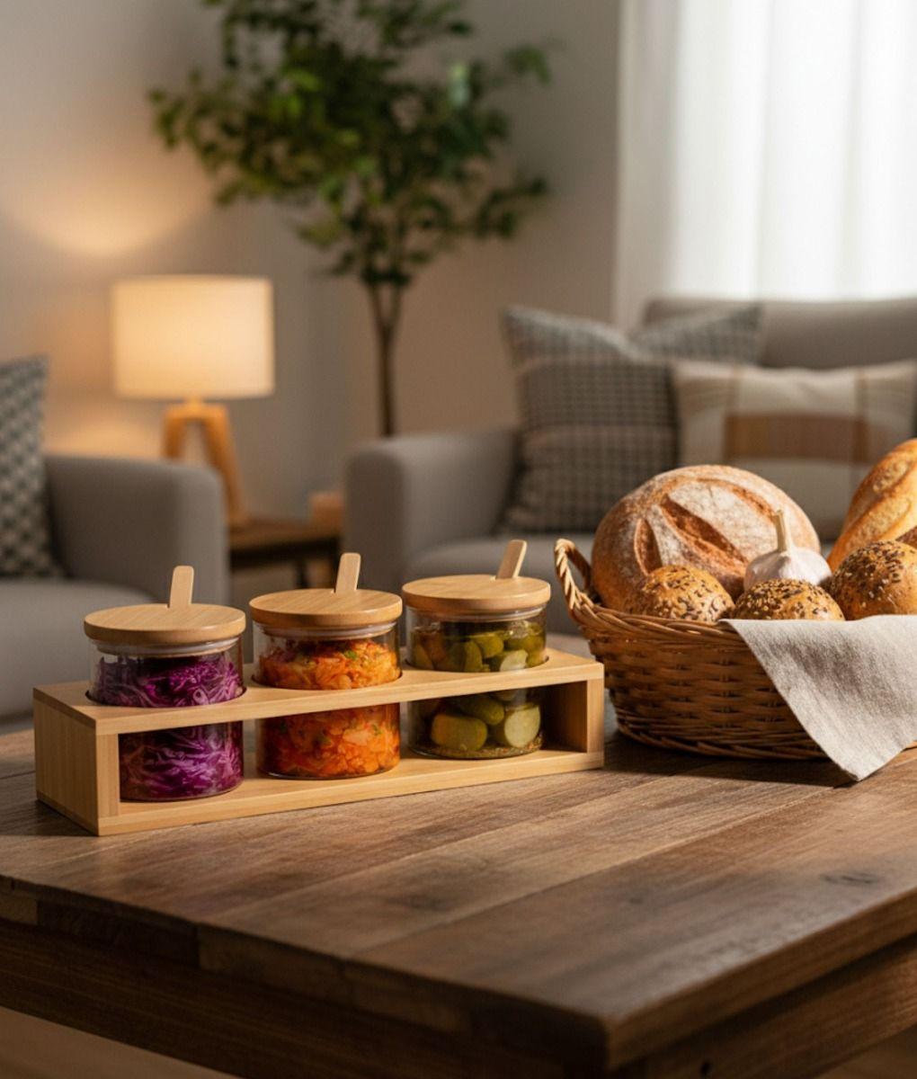 Juego Recipiente Tapa Contenedor Soporte Organizador Jhn-9