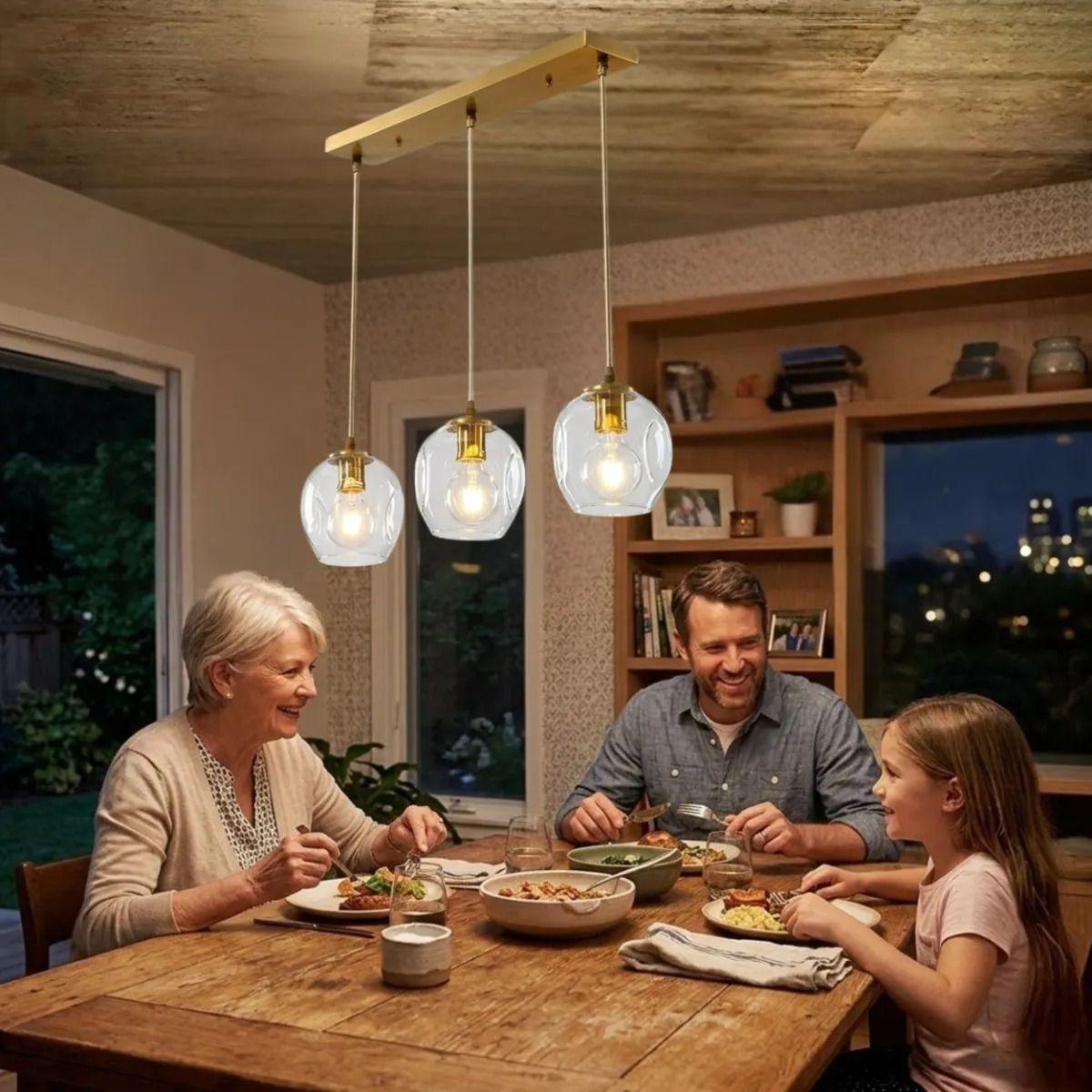 Lámpara Colgante Triple Lineal Cristal Comedor Cocina ALJ-4
