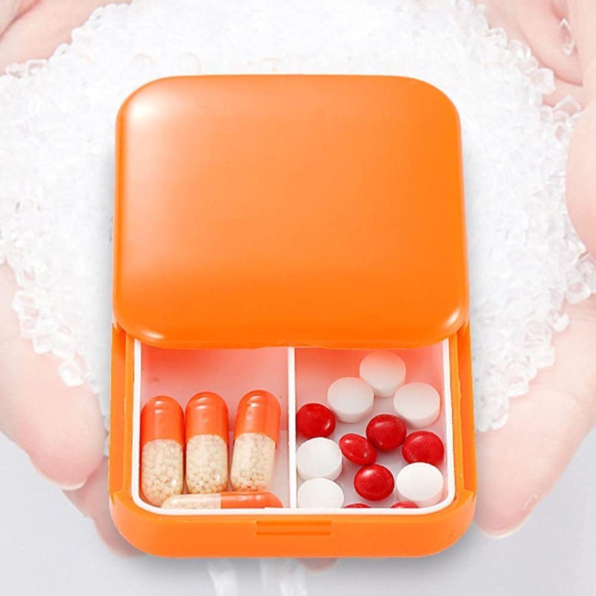 SET 6 PASTILLEROS MINI 2 COMPARTIMIENTO NARANJA PORTATIL LAU-2