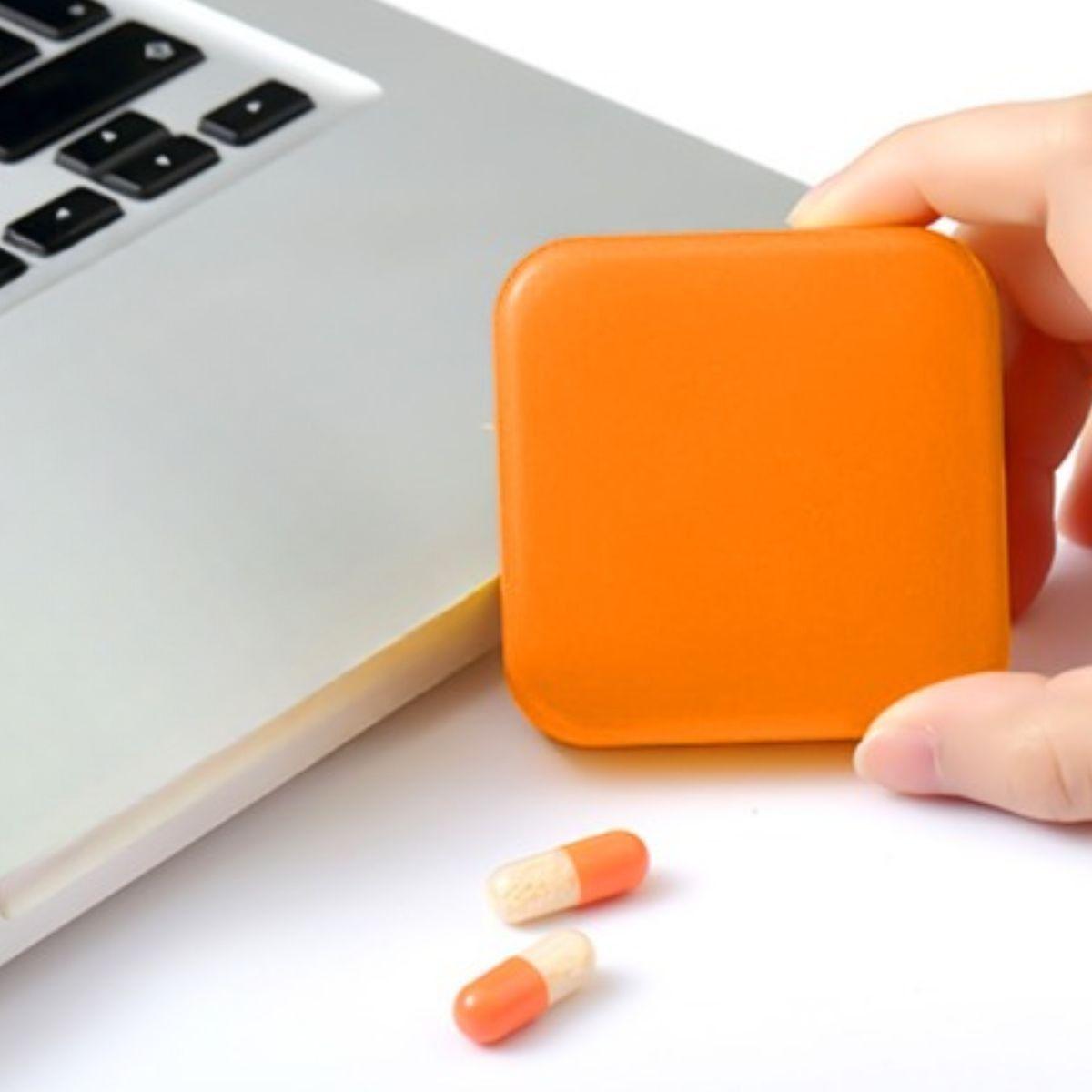 SET 6 PASTILLEROS MINI 2 COMPARTIMIENTO NARANJA PORTATIL LAU-8