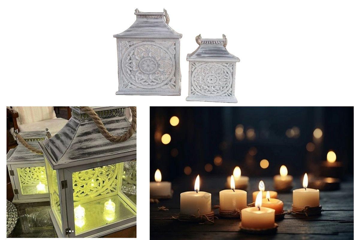 Set Portavelas Vintage Decorativo Faroles Velas Exterior Lau-2