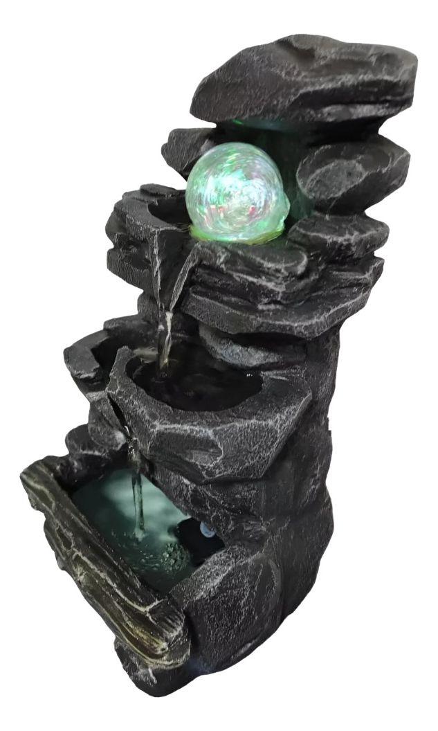 Fuente De Agua Diseño Piedra Con Luz Y Esfera 35cm Alto Jhn-1