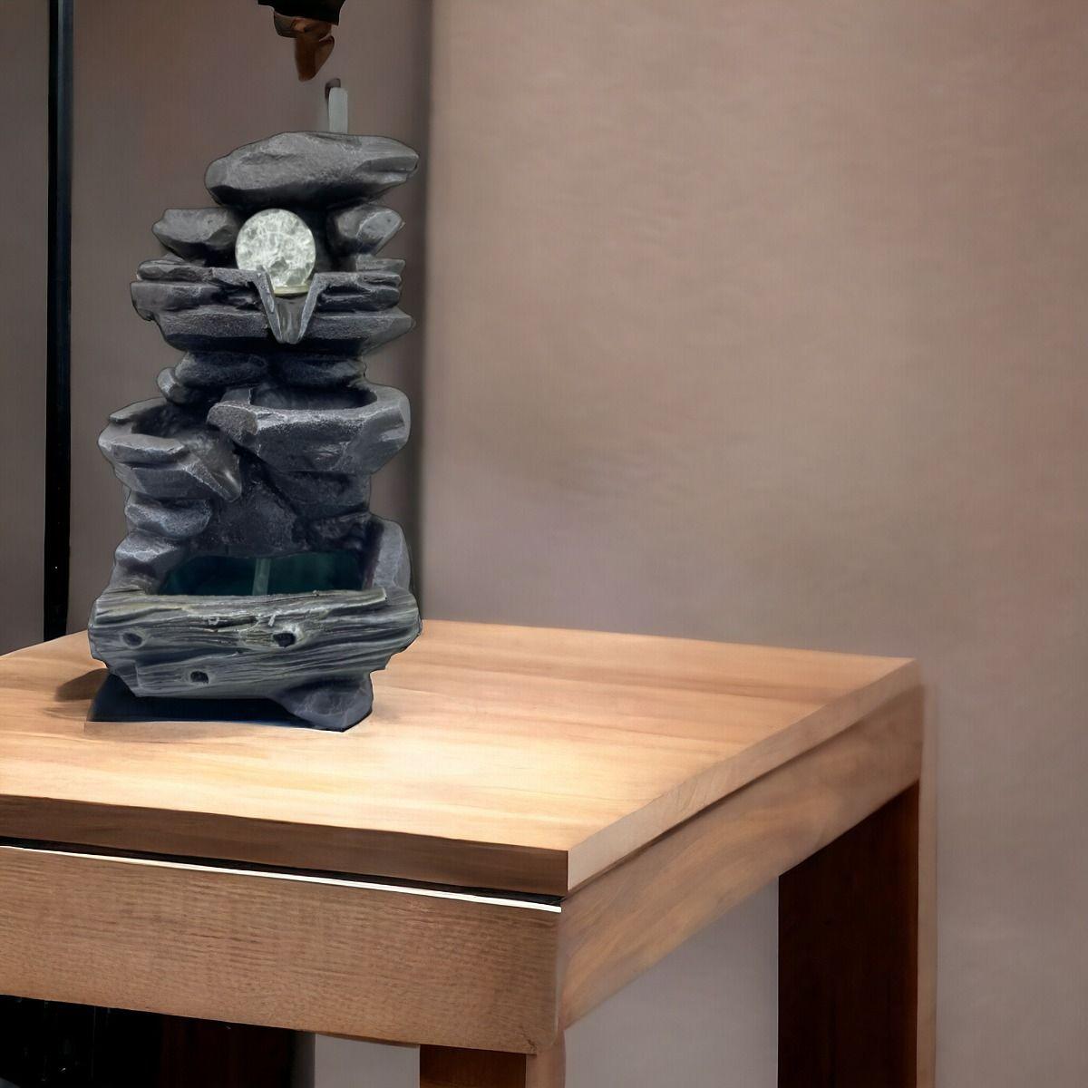 Fuente De Agua Diseño Piedra Con Luz Y Esfera 35cm Alto Jhn-4