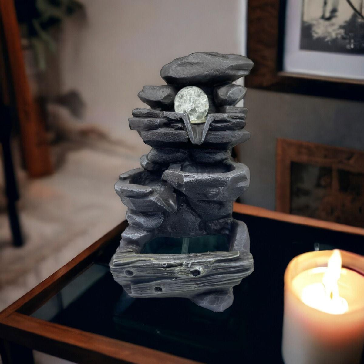 Fuente De Agua Diseño Piedra Con Luz Y Esfera 35cm Alto Jhn-6