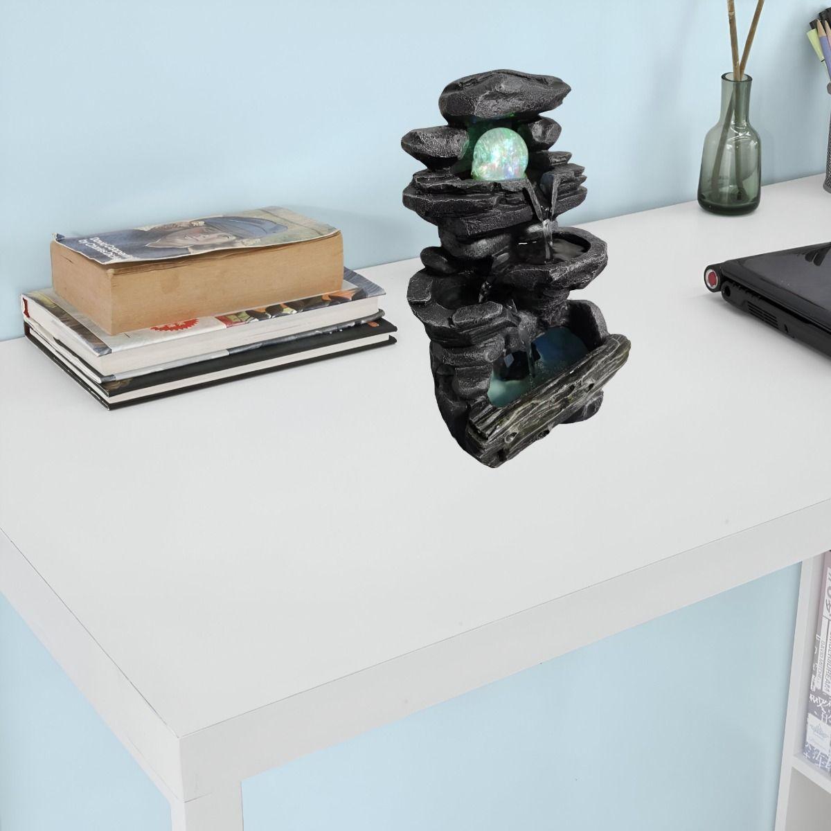 Fuente De Agua Diseño Piedra Con Luz Y Esfera 35cm Alto Jhn-8