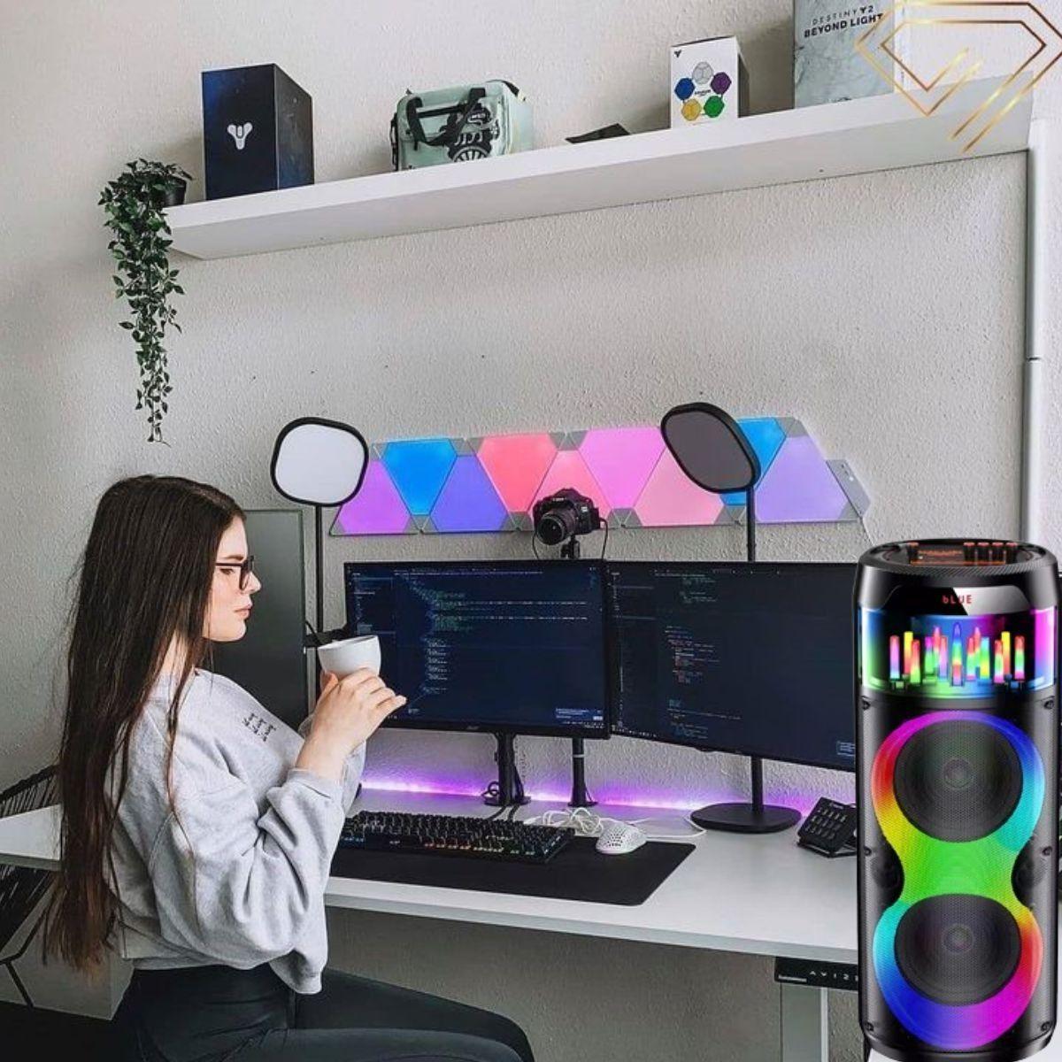 PARLANTE PORTATIL BLUETOOTH LUCES RGB KARAOKE MICROFONO LAU-4