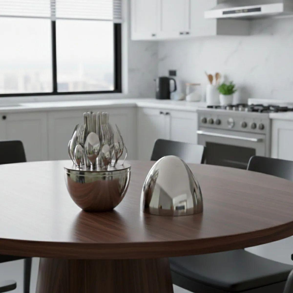 Set Cubertería Lujo Cocina Estuche Ovoide Brillante AJ-7