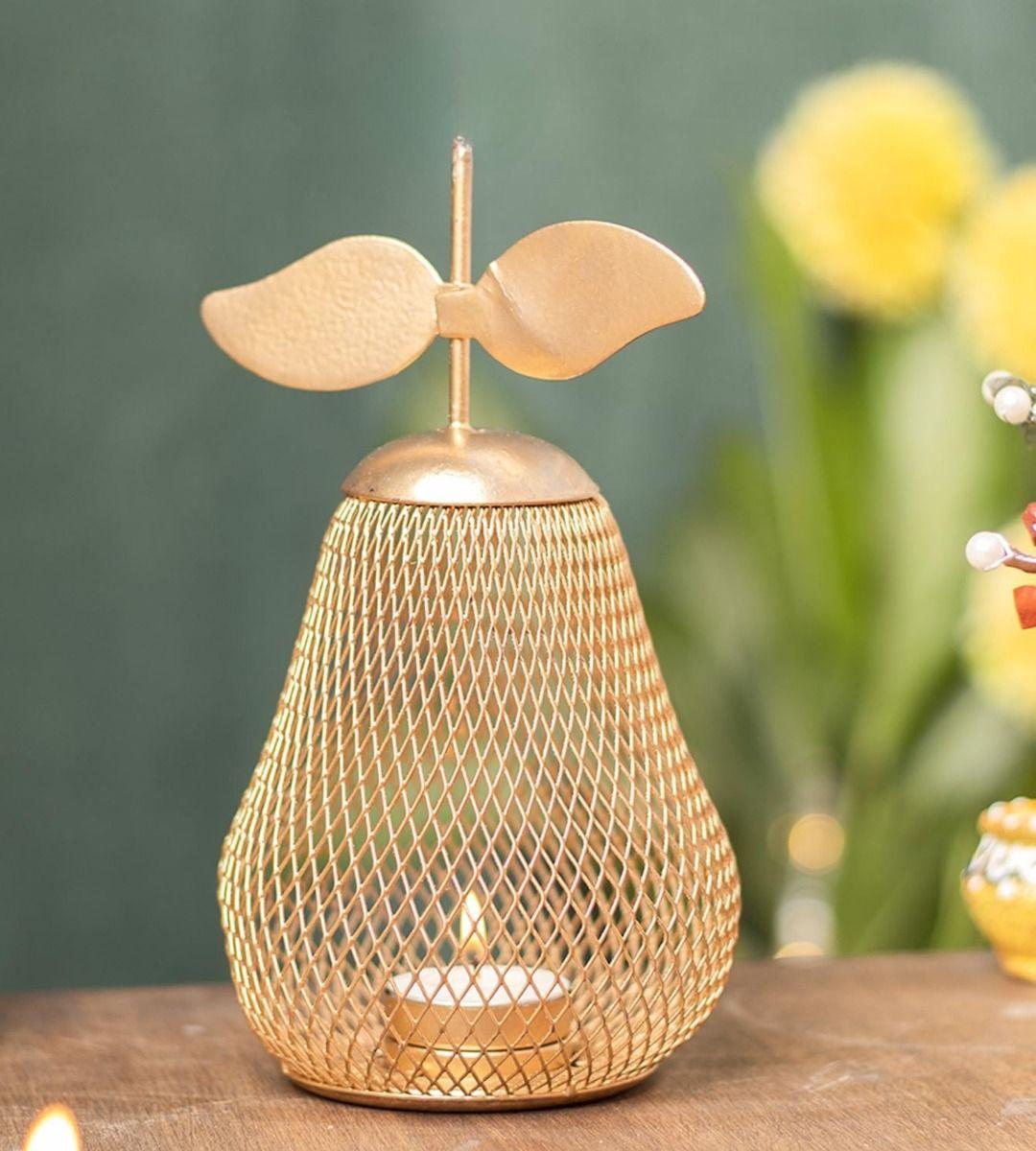 Set 2 Candelabro Decorativo Portavelas Pera Dorada 21cm Jhn-5