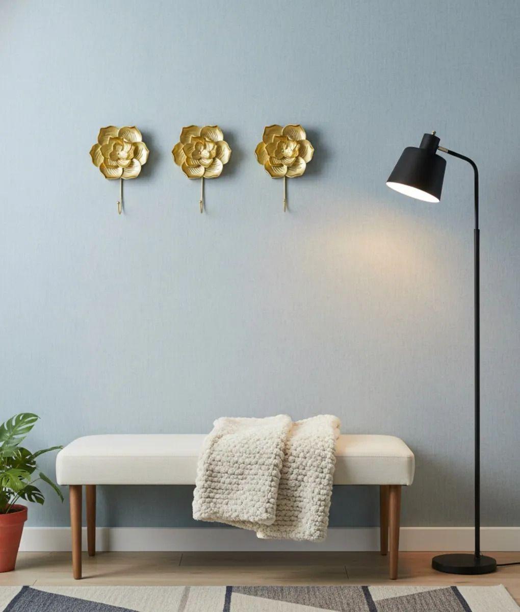 Set 3 Perchero Pared Adorno Decorativo Diseño Floral Jhn-6