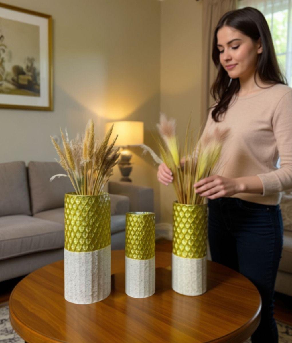 Set 3 Florero Decorativo Geométrico Contraste Textura Jhn-2