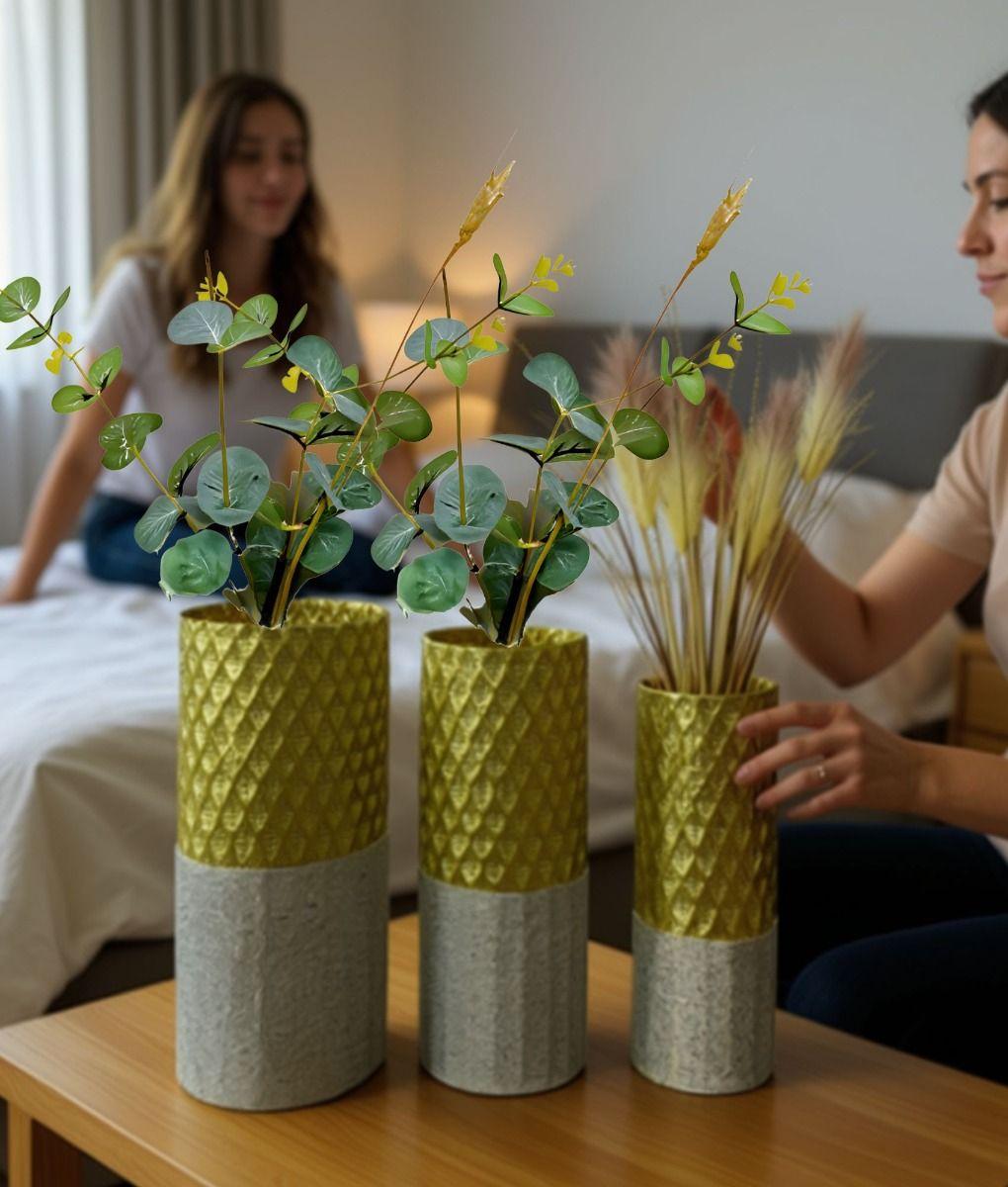 Set 3 Florero Decorativo Geométrico Contraste Textura Jhn-3