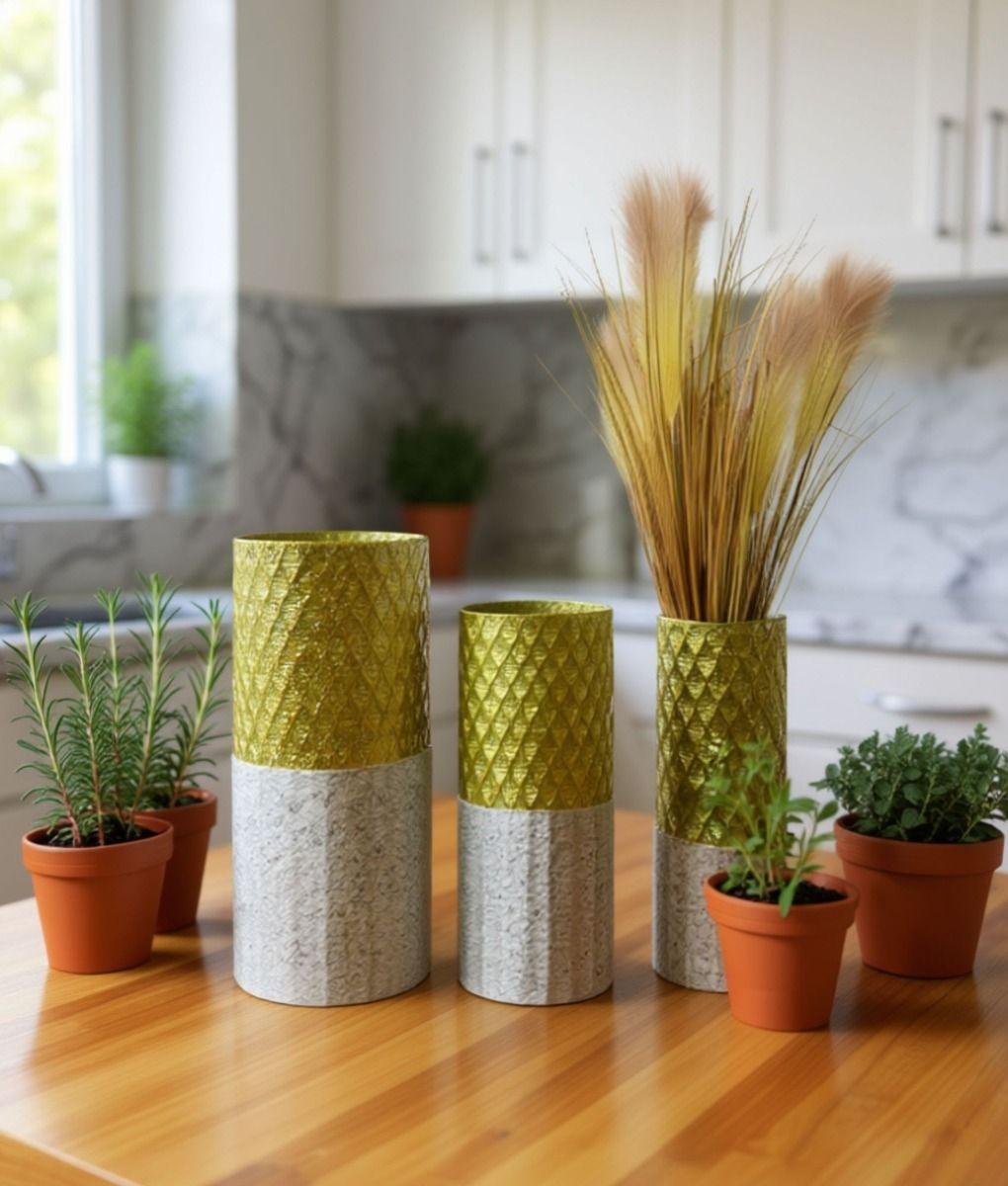 Set 3 Florero Decorativo Geométrico Contraste Textura Jhn-7