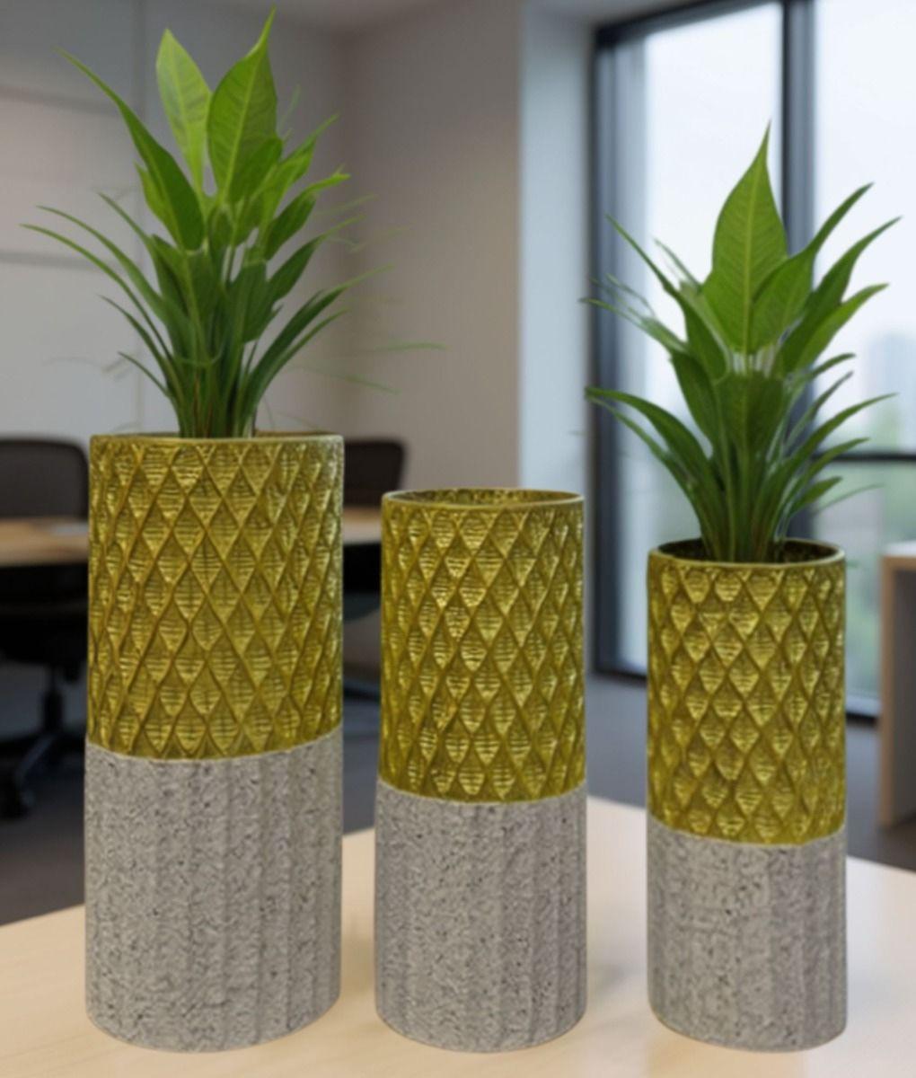 Set 3 Florero Decorativo Geométrico Contraste Textura Jhn-9