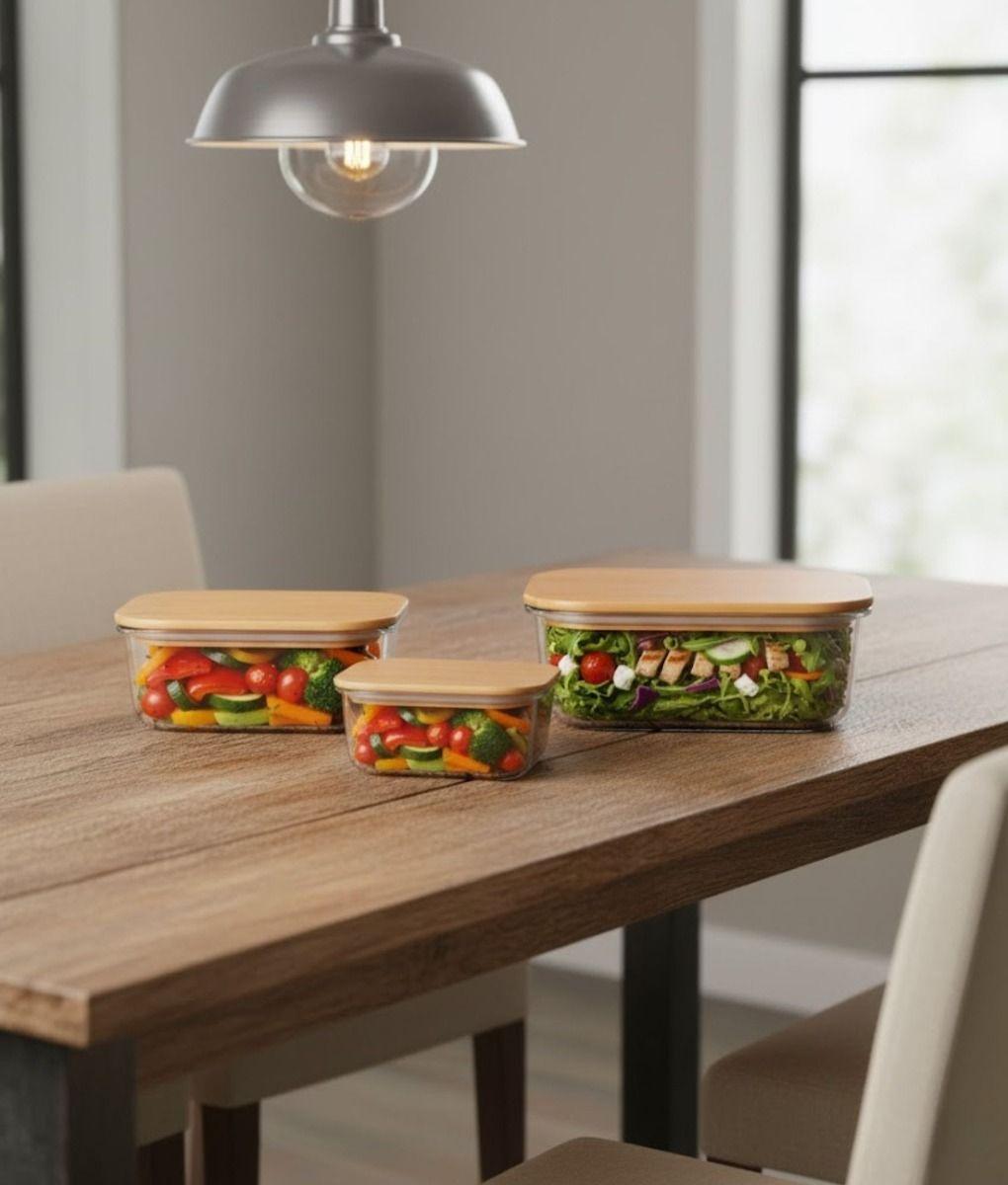 Juego 3 Bowl Almacenamiento Tapa Recipiente Organizador Jhn-6