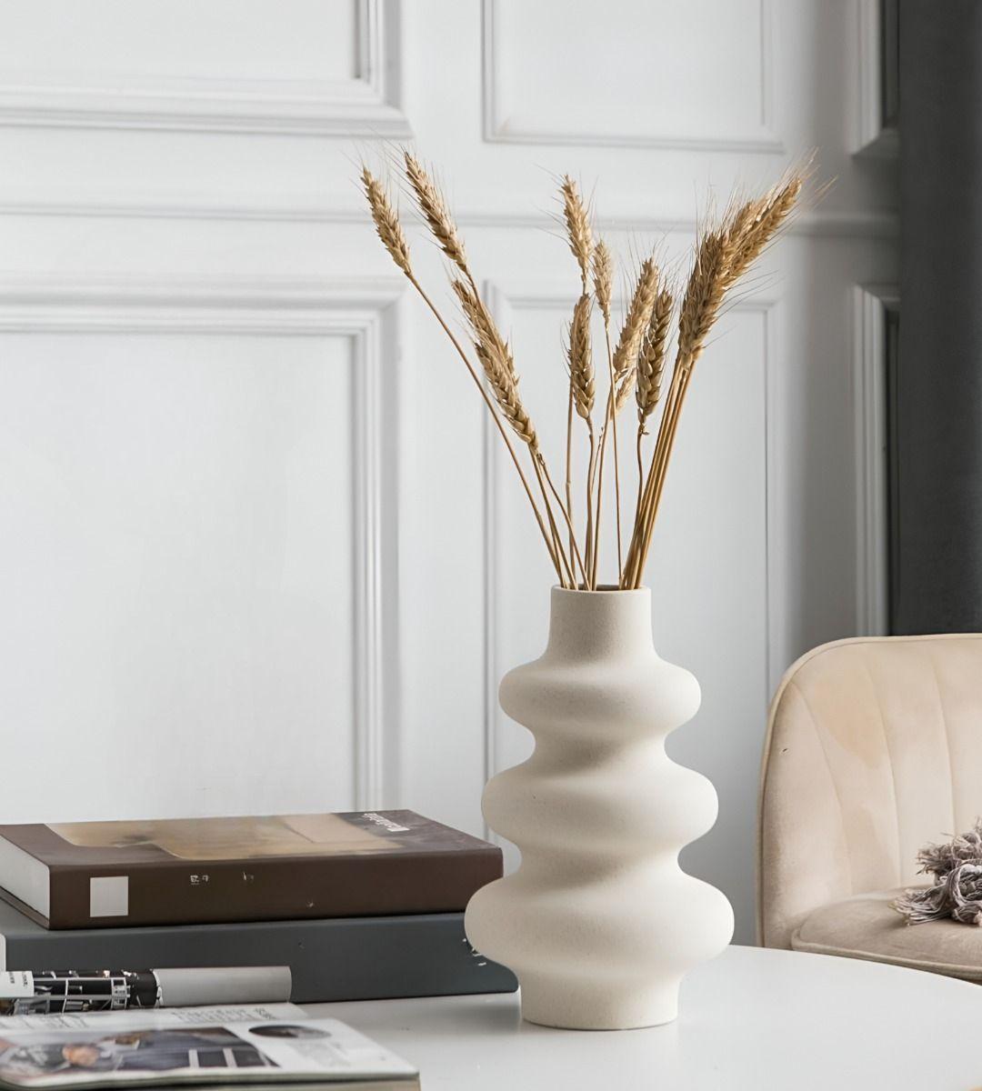 Jarrón Ondulado Moderno Flores Minimalista 21cm Jhn-3