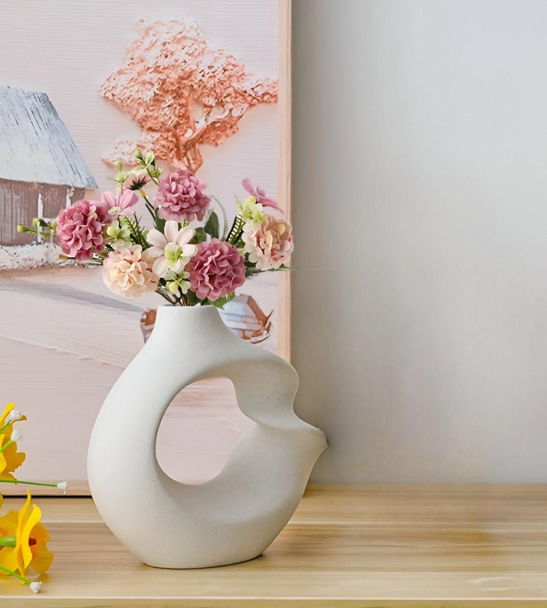 Jarrón Flores Cerámica Decoración Moderno Pequeño Blanco Jhn-2