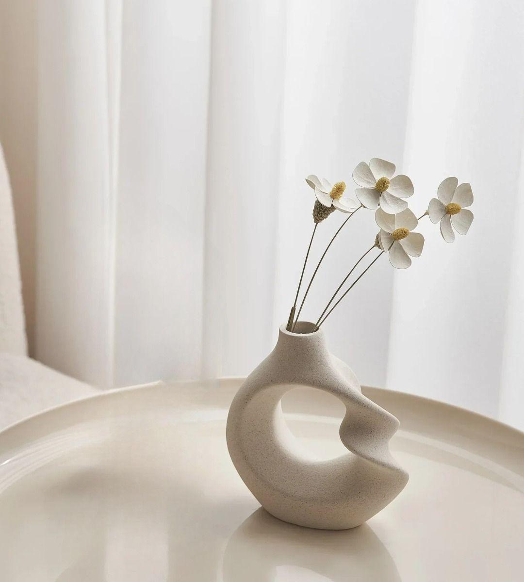 Jarrón Flores Cerámica Decoración Moderno Pequeño Blanco Jhn-3