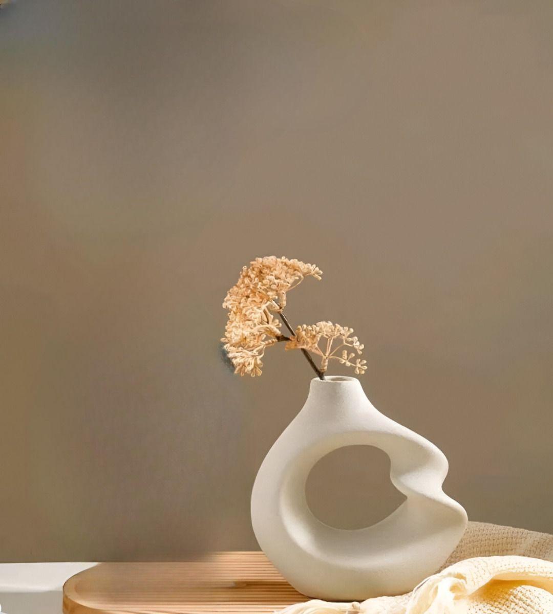 Jarrón Flores Cerámica Decoración Moderno Pequeño Blanco Jhn-4