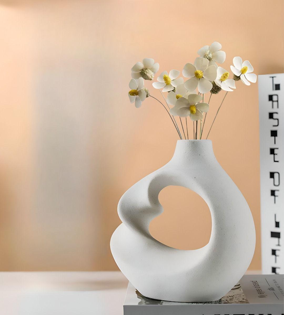 Jarrón Flores Cerámica Decoración Moderno Pequeño Blanco Jhn-5