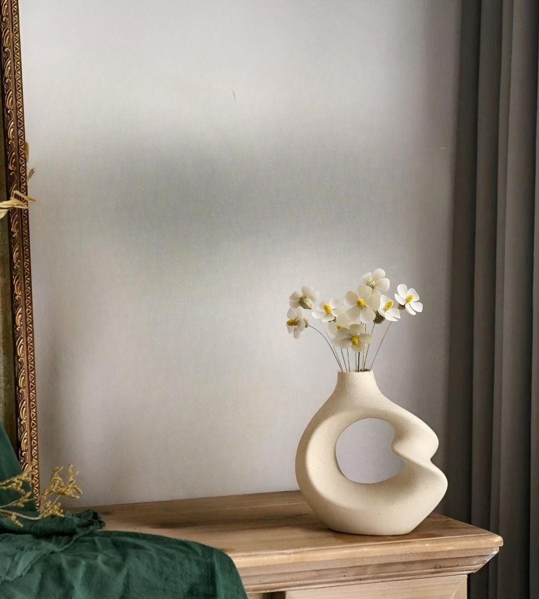 Jarrón Flores Cerámica Decoración Moderno Pequeño Blanco Jhn-7