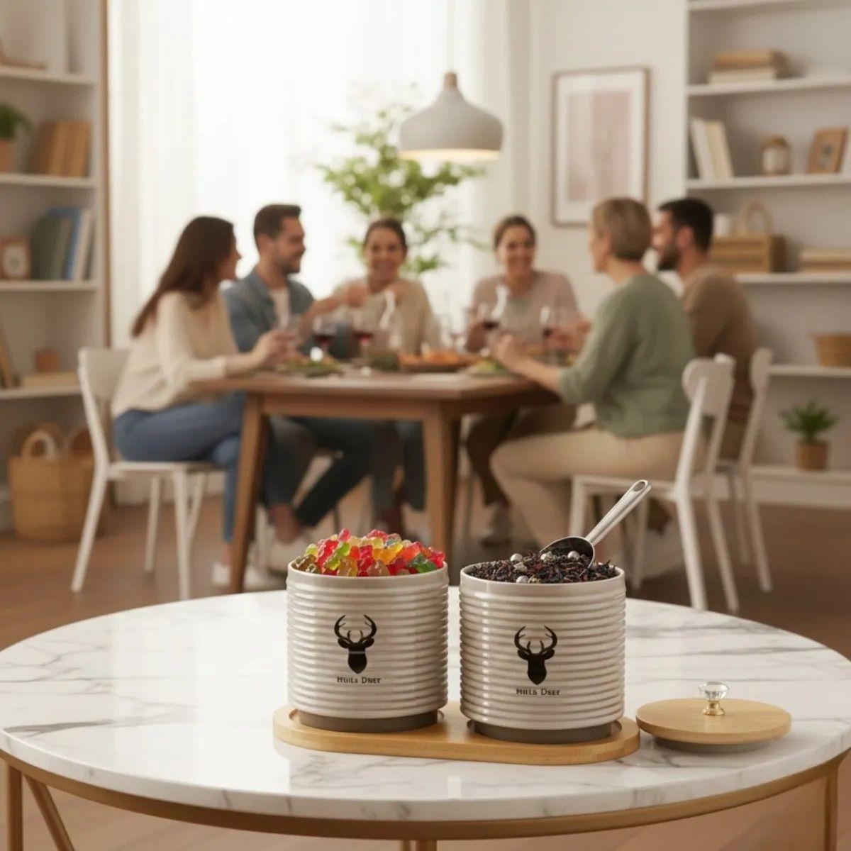 Juego 2 Frasco Decorativo Contenedor Tapa Bambú Base Jhn-3