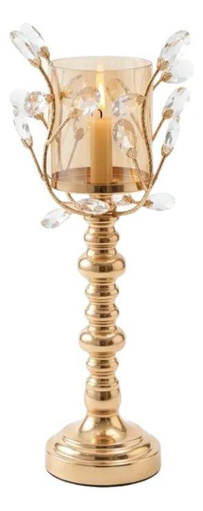 Portavelas Cristal Copa Hojas Elegante Mesa Decoración ALJ-0