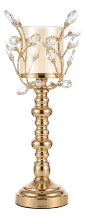 Portavelas Cristal Copa Hojas Elegante Mesa Decoración ALJ-1