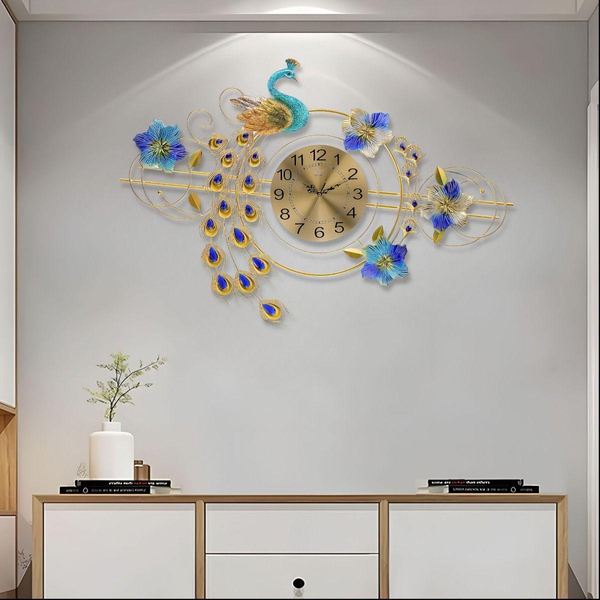 Reloj Pared 3D Decorativo Silencioso Pavo Real Floral Jhn-2