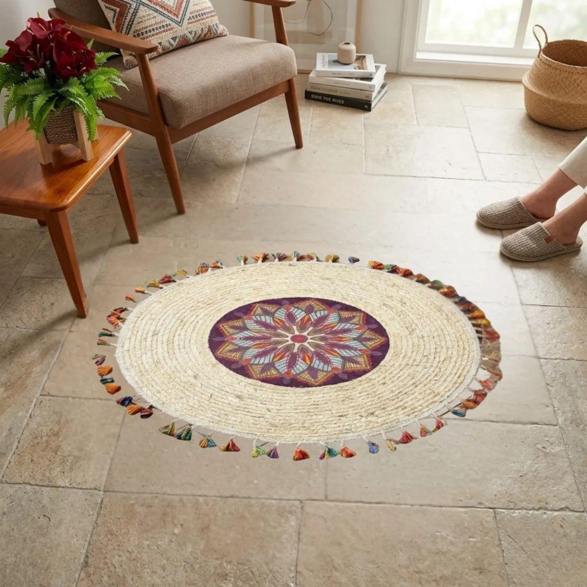 Alfombra Artesanal Flecos Sala Dormitorio Mandala ALJ-1