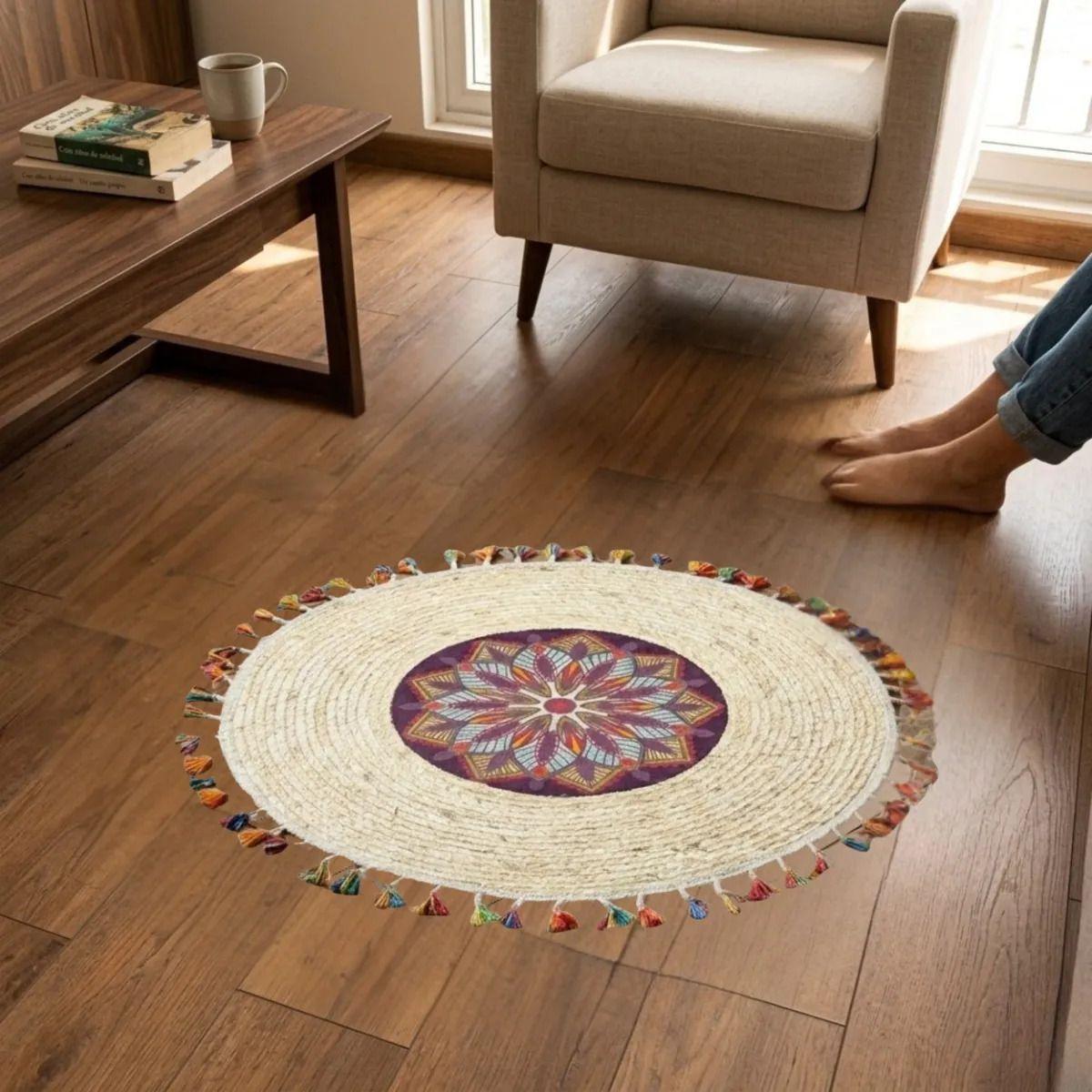 Alfombra Artesanal Flecos Sala Dormitorio Mandala ALJ-2