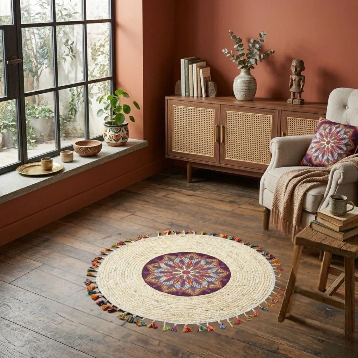 Alfombra Artesanal Flecos Sala Dormitorio Mandala ALJ-7