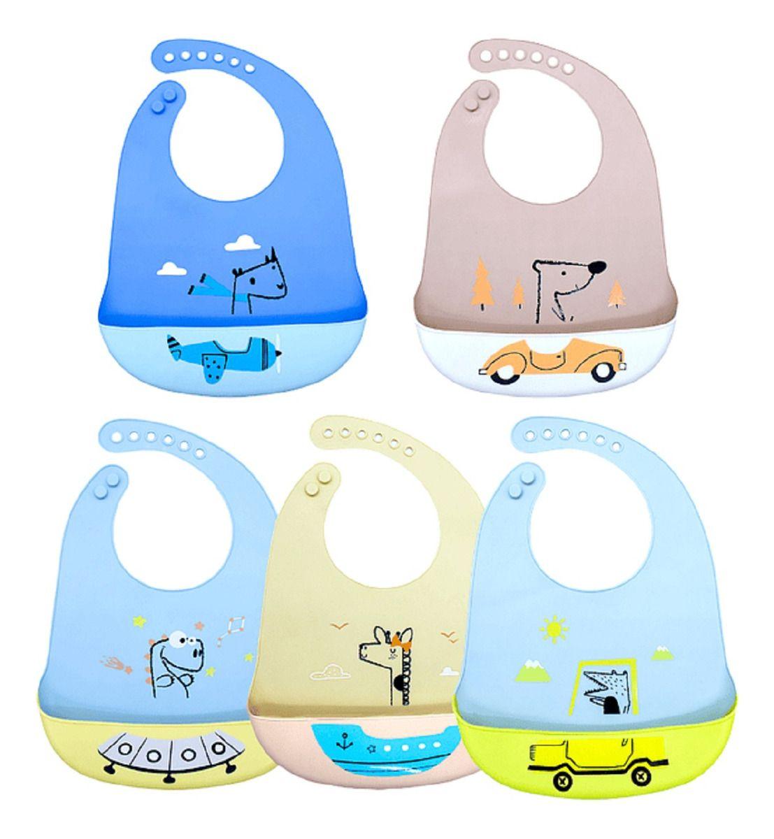 Set 3 Baberos Silicona Colores Recolector Residuos Bebes Lau-0