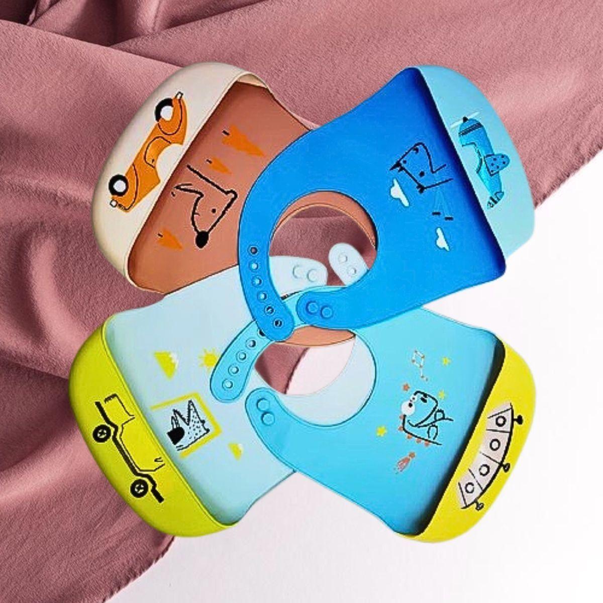 Set 3 Baberos Silicona Colores Recolector Residuos Bebes Lau-2