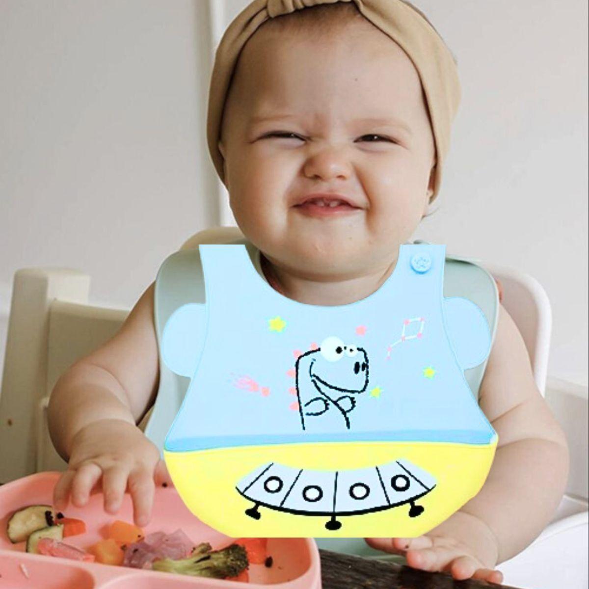 Set 3 Baberos Silicona Colores Recolector Residuos Bebes Lau-3