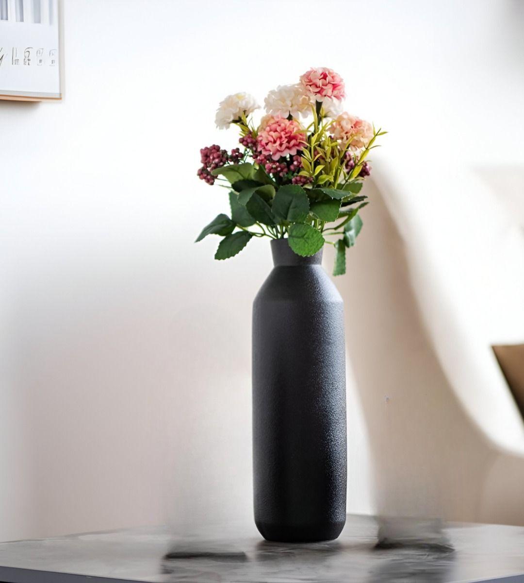 Florero Decorativo Jarrón Cerámica Alto Mesa Negro Jhn-6