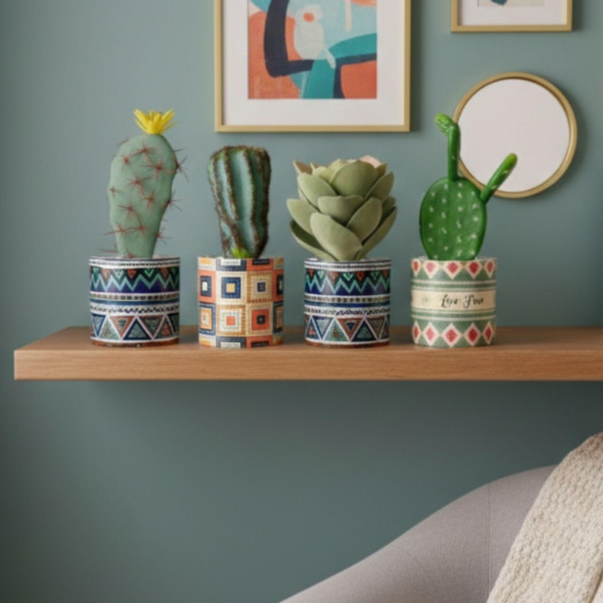 Cactus Artificial Decorativo Maceta Etnica Moderno ALJ-6