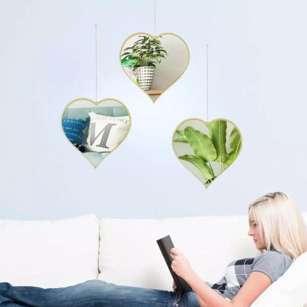 Set 3 Espejo Decorativo Pared Colgante Corazón Adorno Jhn-4