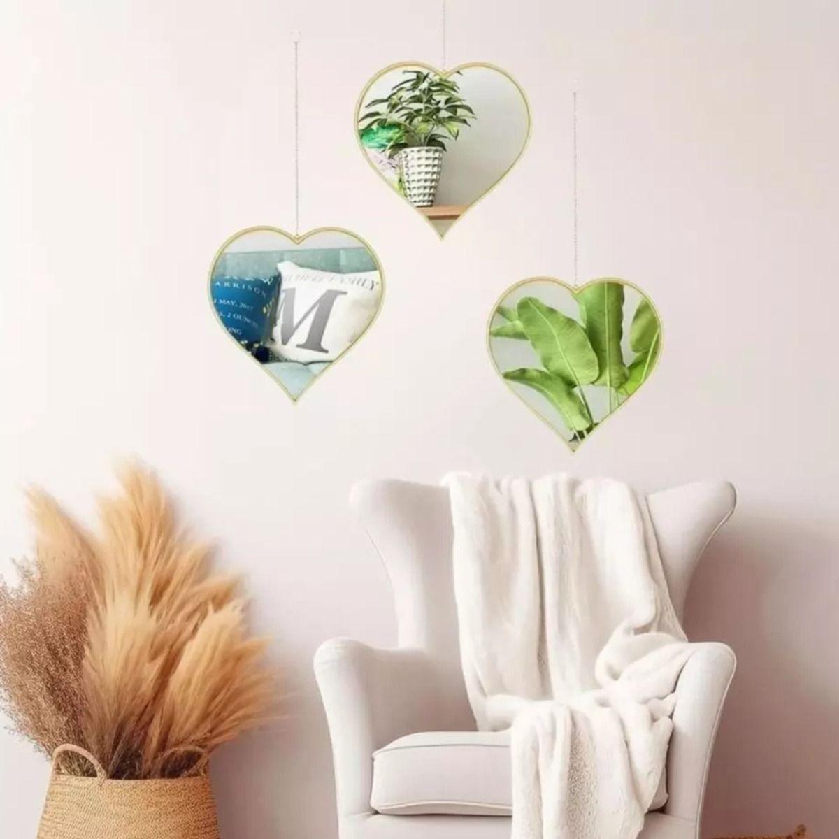 Set 3 Espejo Decorativo Pared Colgante Corazón Adorno Jhn-6