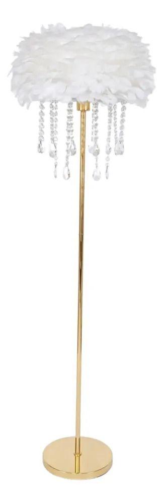 Lámpara Pie Decorativa Luxury Pantalla Plumas Cristales ALJ-0