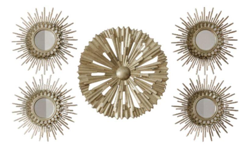 Set 5 Pza Espejo Decorativo Pared Adorno Mural Solar Jhn-0