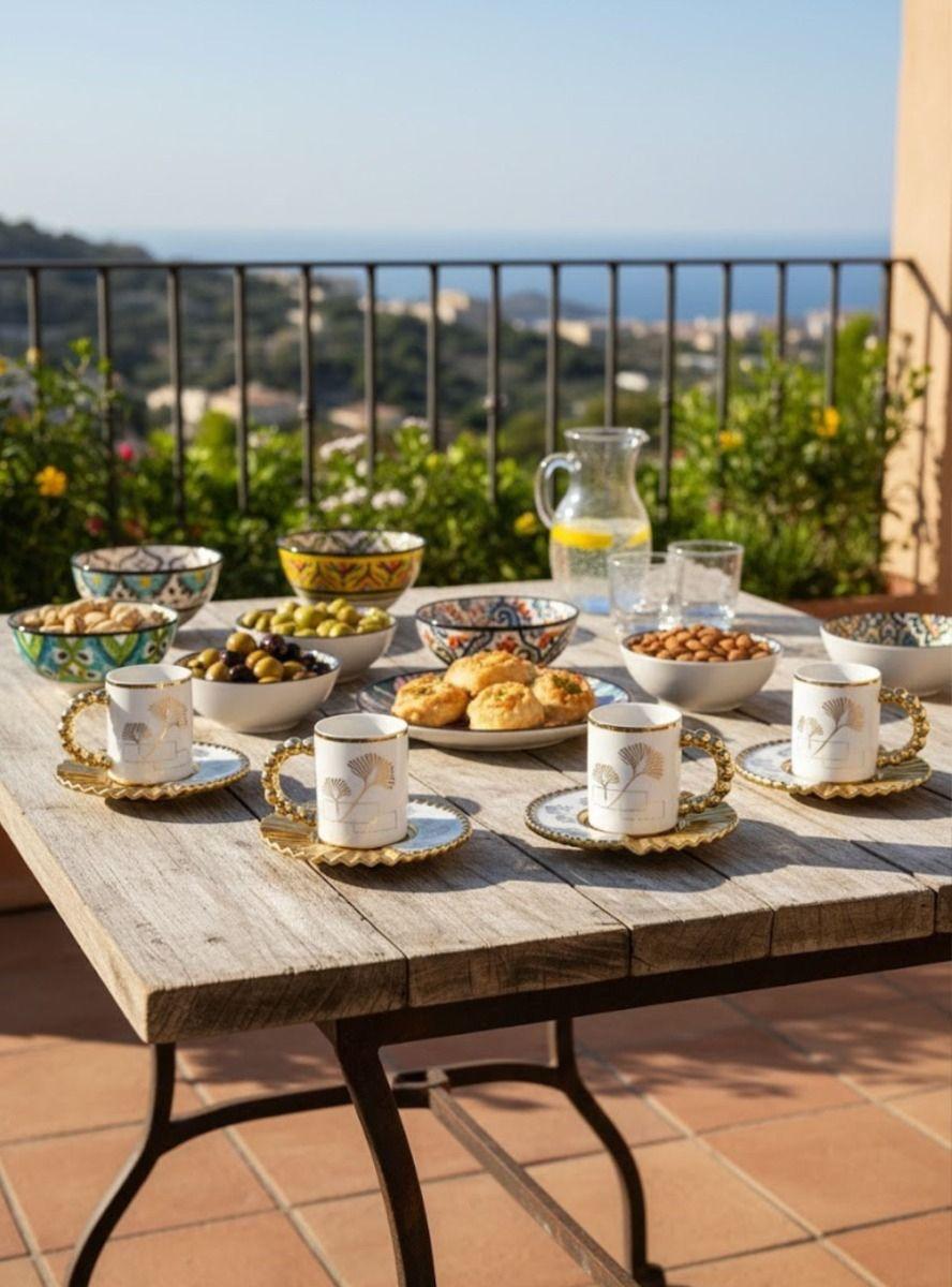 Juego Vajilla Set 6 Tazas Café Plato Decorado Adorno Jhn-8