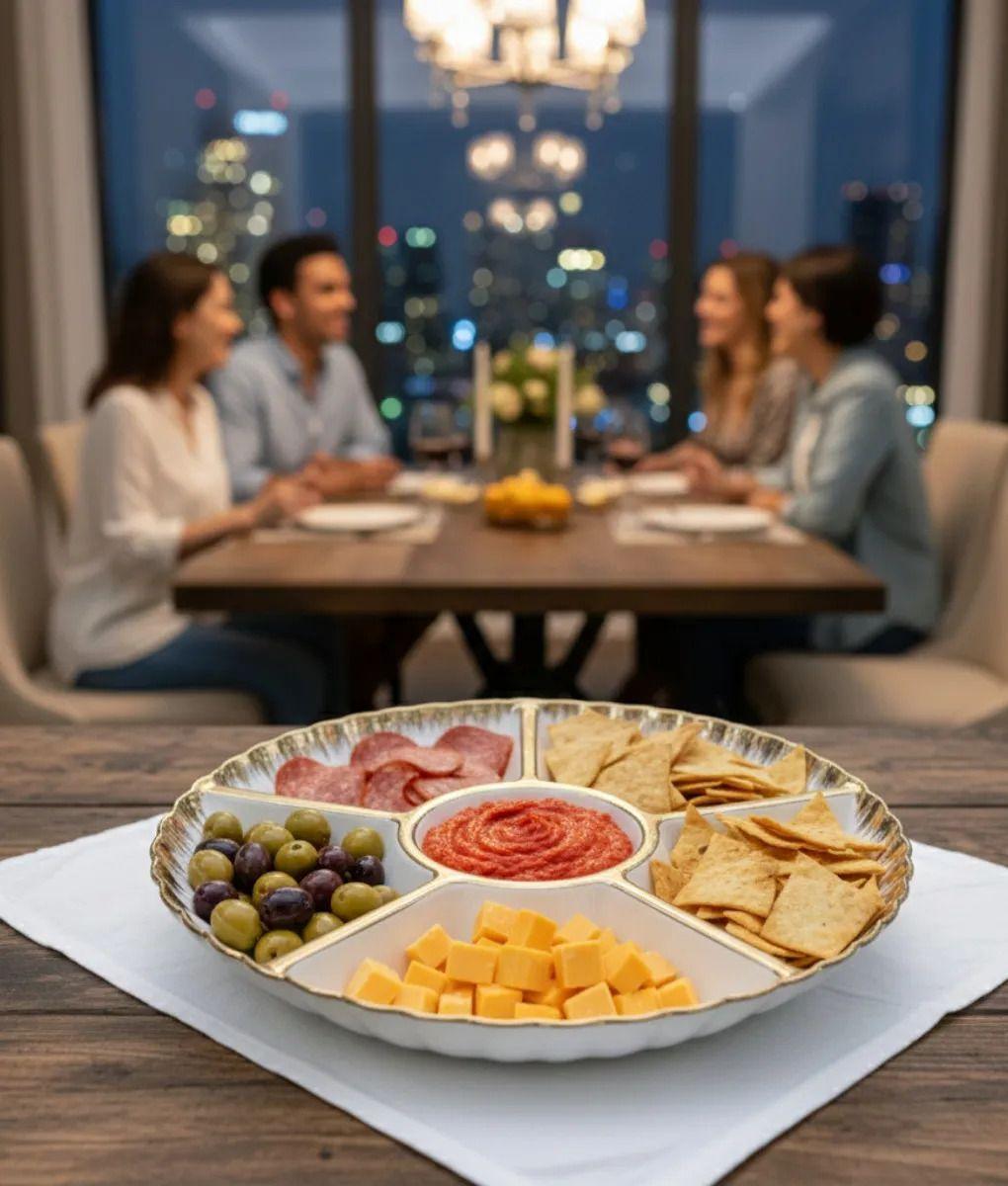 Bandeja Decorativa Redonda Seccionada Borde Ondulado Jhn-3