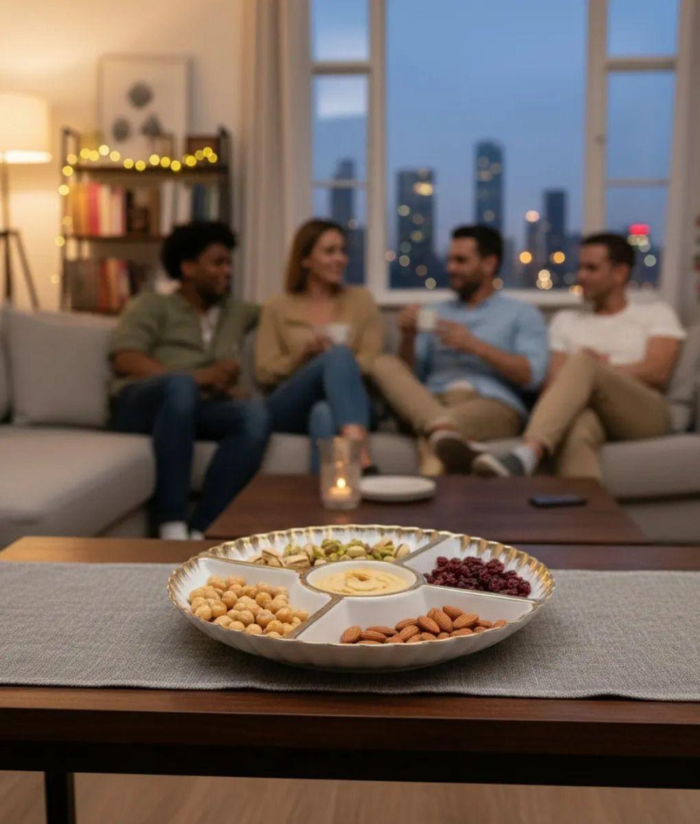 Bandeja Decorativa Redonda Seccionada Borde Ondulado Jhn-5